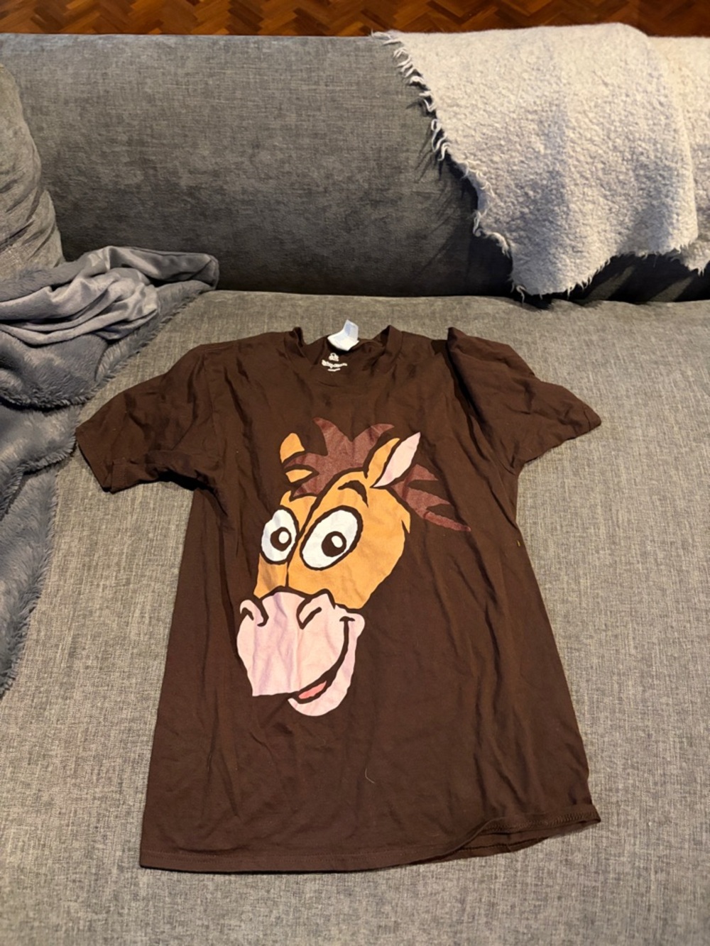 Disney Brown Short Sleeve Tee with Cartoon Horse Face
